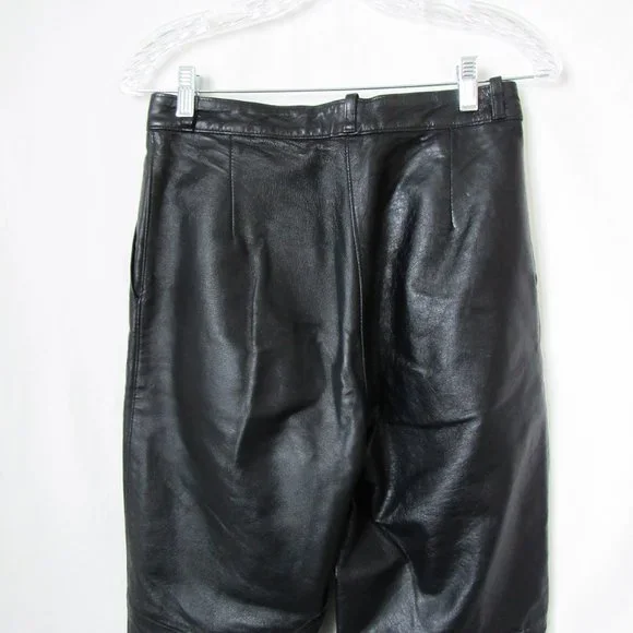 パンツ 90s vintage black leather straight pant VINTAGE 90s Chic Black Leather Pants Classic Straight Leg Genuine